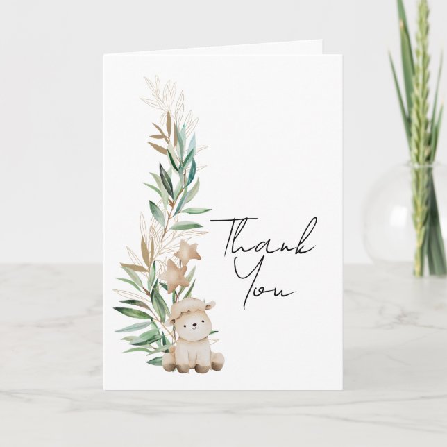 Sweet Little Lamb Greenery Botanical photo  Thank You Card (Front)