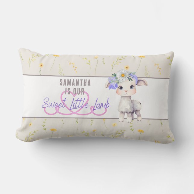 Sweet Little Lamb Personalised Lumbar Pillow (Front)