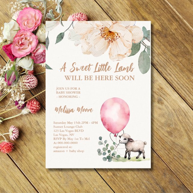 Sweet Little Lamb Pink Balloon Invitation (Creator Uploaded)