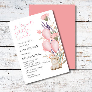 Sweet Little Lamb pink balloon wild flower bloom  Invitation