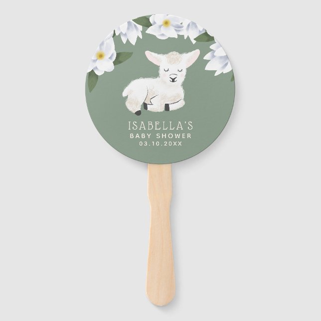 Sweet Little Lamb Theme Baby Shower Hand Fan (Back)
