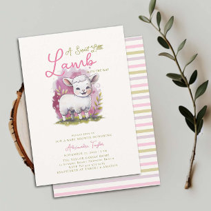 Sweet Little Lamb Whimsical Pink Girl Baby Shower Invitation
