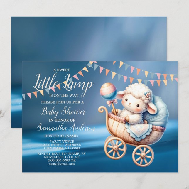 Sweet Little Lamp Baby Shower Blue Beautiful Invitation (Front/Back)