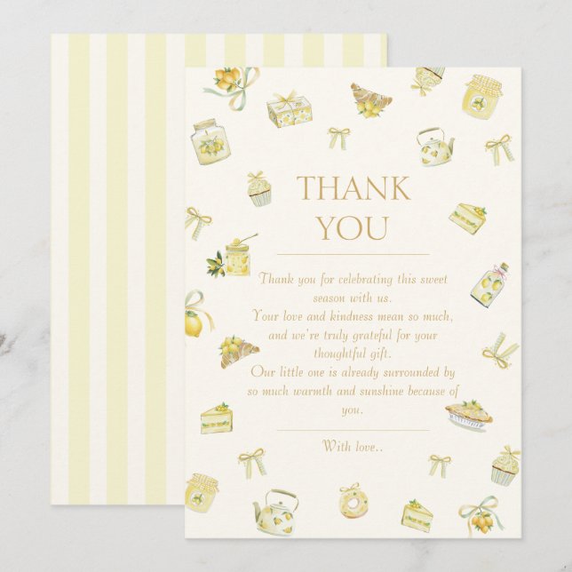 Sweet Little Lemon Watercolor Baby Shower  Thank You Card (Front/Back)