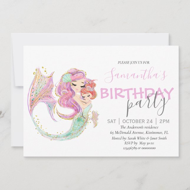 Sweet Little Mermaid 1st birthday Announcement (Front)