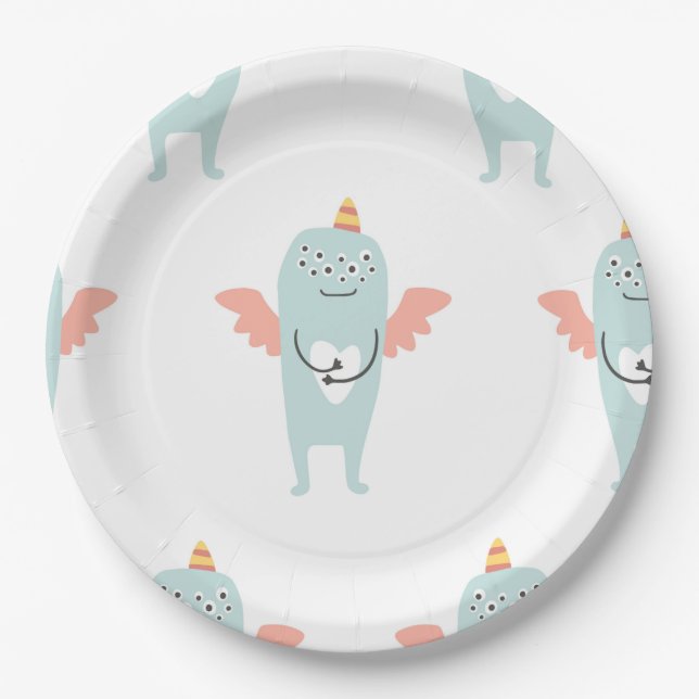 Sweet Little Mint Green Monster Party Plate (Front)