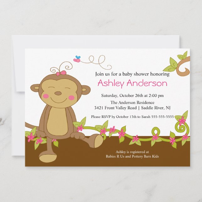 Sweet Little Monkey Baby Shower Invitation (Front)