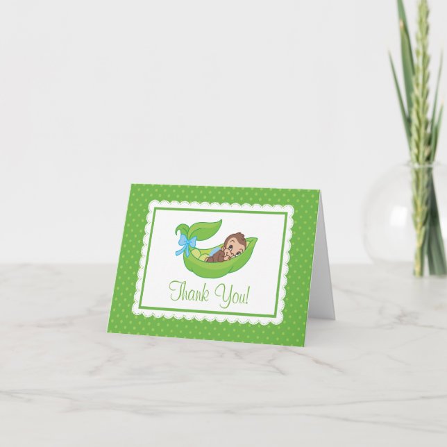 Sweet Little Monkey Pea Pod Thank You Note Card (Front)