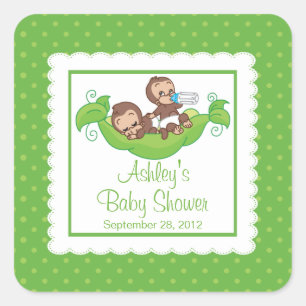 Sweet Little Monkey Twins Baby Shower Sticker