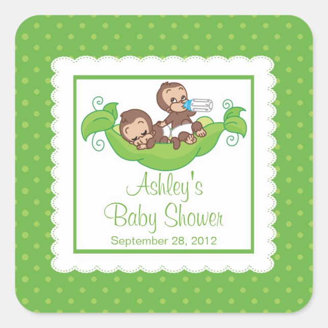 Sweet Little Monkey Twins Baby Shower Sticker (Front)