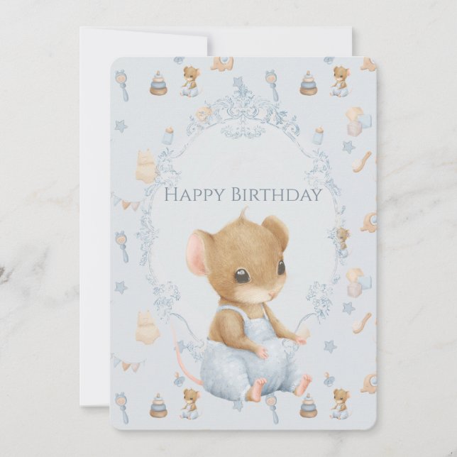 Sweet Little Mouse Birthday Flat Holiday Card (Front)