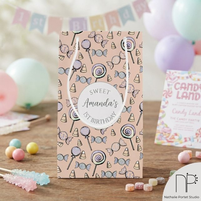 Sweet Little One Candy Small Gift Bags  (This Sweet Little One Candy Small Gift Bags features hand-drawn candy and lollipop illustrations)
