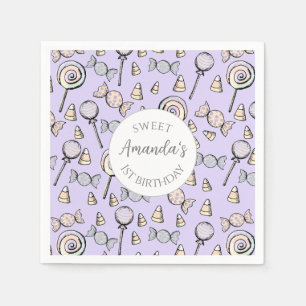 Sweet Little One Candy Theme 1st Birthday Custom Napkin