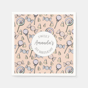 Sweet Little One Candy Theme 1st Birthday Custom Napkin