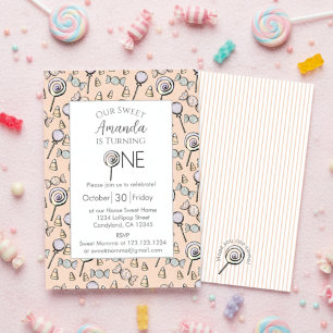 Sweet Little One Candy Theme 1st Birthday Invitation