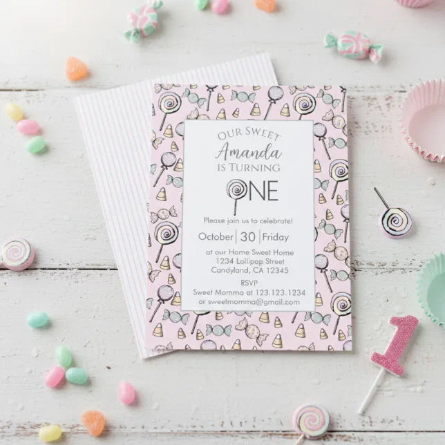 Sweet Little One Candy Theme 1st Birthday Invitation | Zazzle