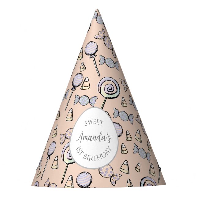 Sweet Little ONE Candy Theme First Birthday Party Hat (Front)