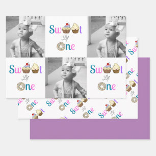 Sweet Little One Cupcake and Donut First Birthday  Wrapping Paper Sheet