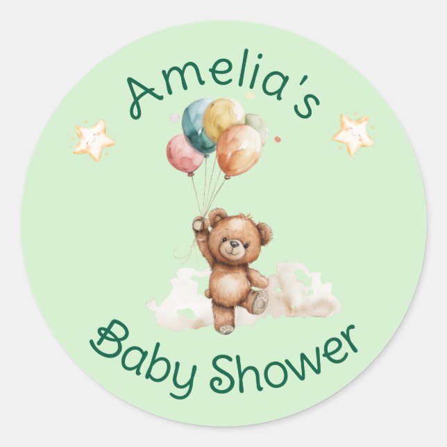 Sweet Little One on the Way Green Baby Shower Classic Round Sticker (Front)