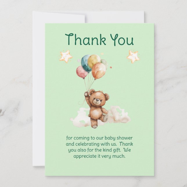 Sweet Little One on the Way Green Baby Shower  Thank You Card (Front)