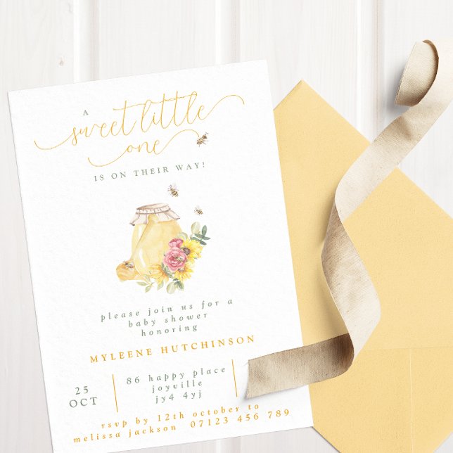 Sweet Little One Sunflowers Honey Bee Baby Shower Invitation (Creator Uploaded)
