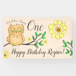 Sweet Little Owl Girly Forest 1st Birthday Banner