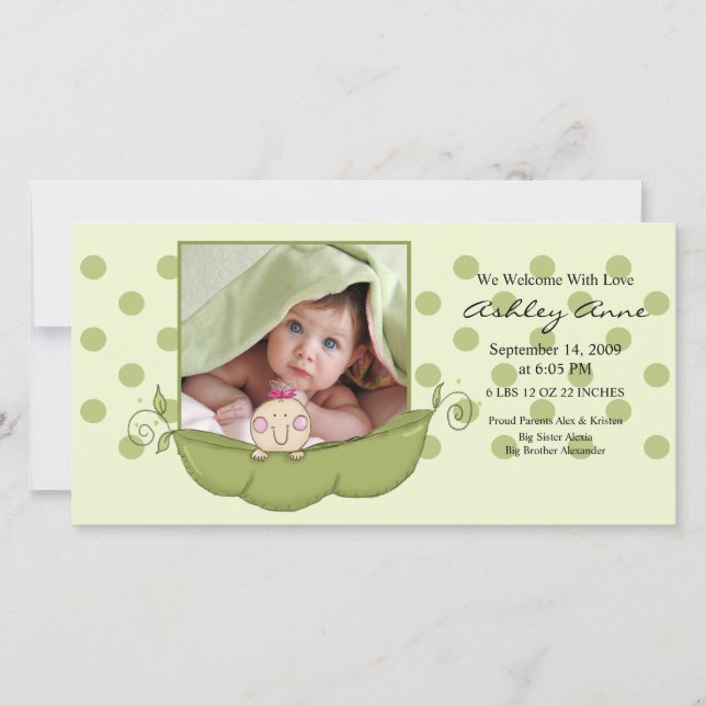 Sweet Little Pea Baby Girl Birth Annoucement Announcement (Front)