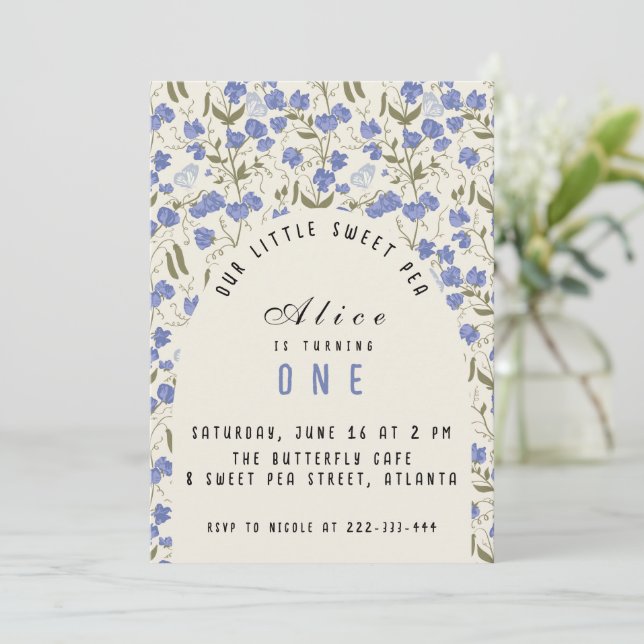Sweet Little Pea girl first birthday Invitation (Standing Front)
