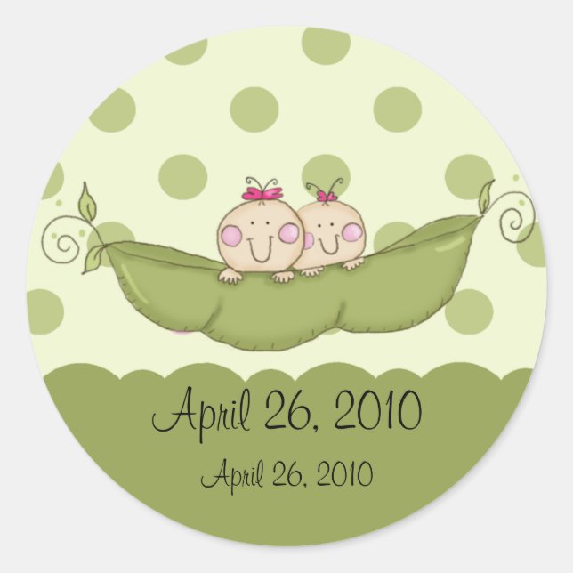 Sweet Little Pea Twin Girls Baby Shower Sticker (Front)