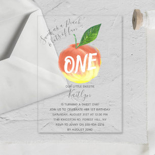 Sweet Little Peach 1st Birthday Acrylic Invitations