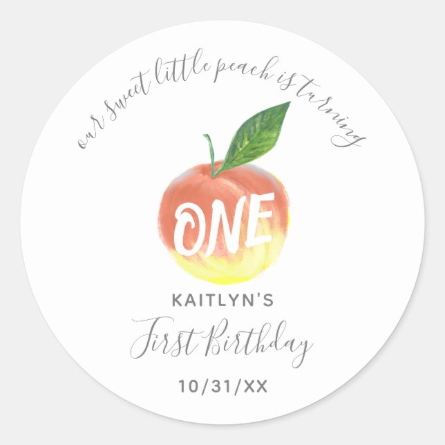 Sweet Little Peach 1st Birthday Classic Round Sticker (Front)
