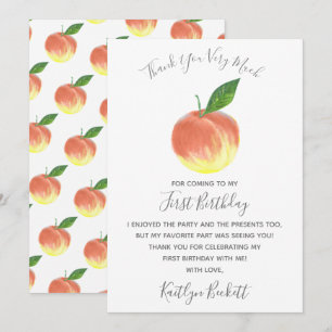 Sweet Little Peach 1st Birthday Thank You Card