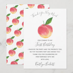 Sweet Little Peach 1st Birthday Thank You Card