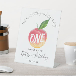 Sweet Little Peach 1st Birthday Welcome Pedestal Sign
