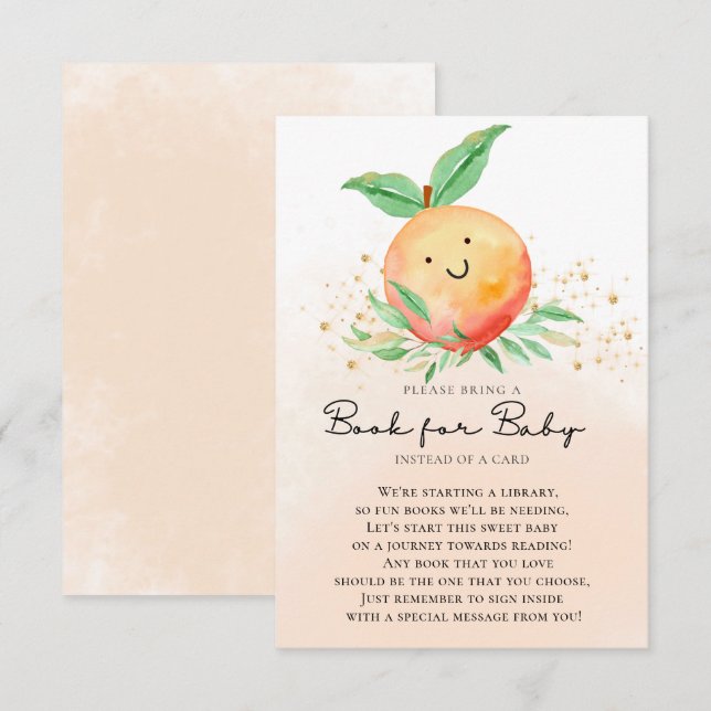 Sweet Little Peach Baby Shower Book for Baby Card (Front/Back)