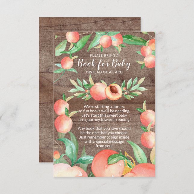 Sweet Little Peach Baby Shower Book for Baby Card (Front/Back)