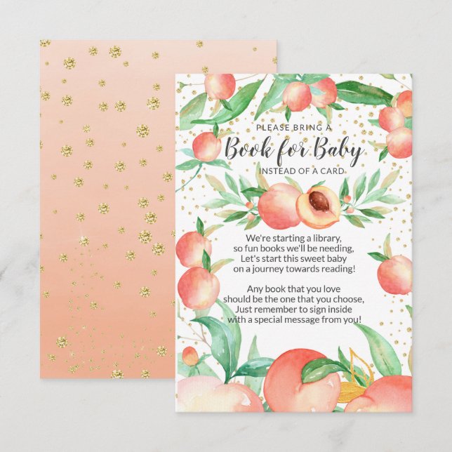 Sweet Little Peach Baby Shower Book for Baby Card (Front/Back)
