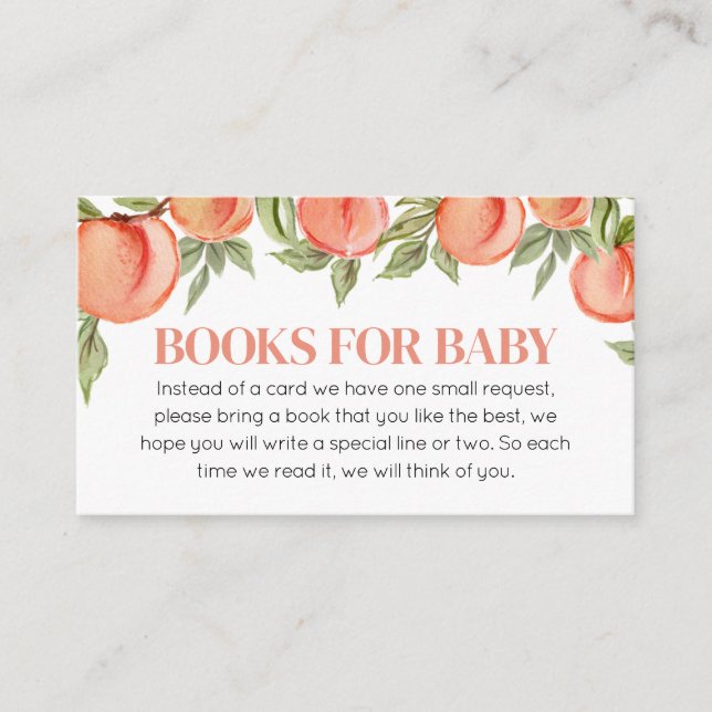 Sweet Little Peach Baby Shower Books for Baby Enclosure Card (Front)