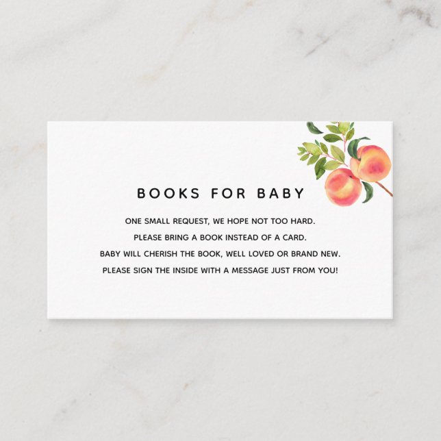 Sweet Little Peach Baby Shower Bring a Book Enclosure Card (Front)