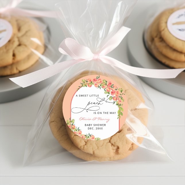 Sweet Little Peach Baby Shower Classic Round Sticker (Creator Uploaded)