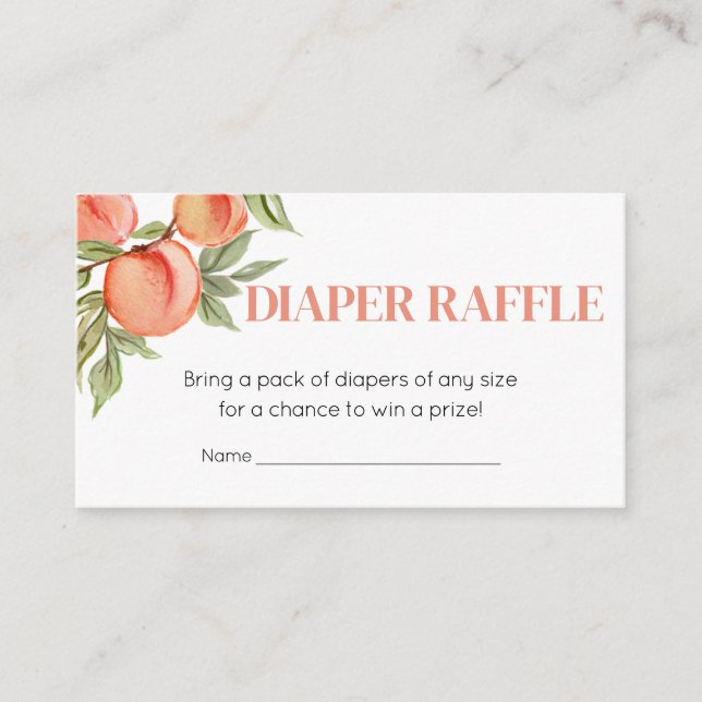 Sweet Little Peach Baby Shower Diaper Raffle Enclosure Card (Front)