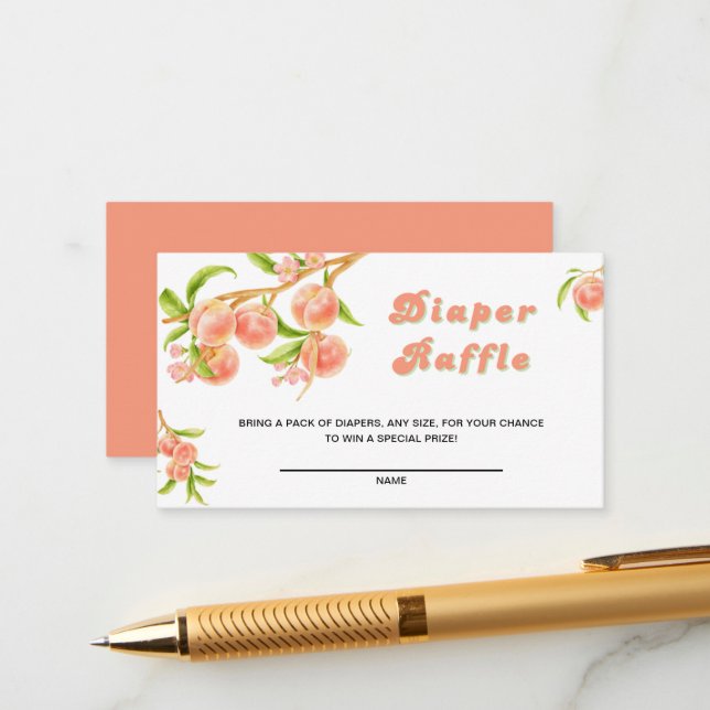 Sweet Little Peach Baby Shower Diaper Raffle Enclosure Card (Front/Back In Situ)