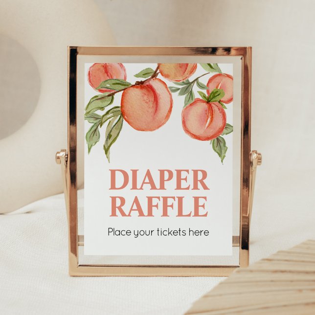 Sweet Little Peach Baby Shower Diaper Raffle Poster (Peach Summer Baby Shower Diaper Raffle Sign)