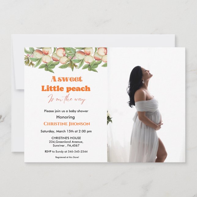 Sweet little peach  baby shower invitation (Front)