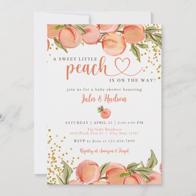 Sweet Little Peach Baby Shower Invitation (Front)