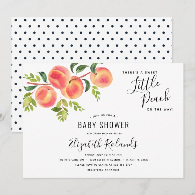 Sweet Little Peach Baby Shower Invitation (Front/Back)