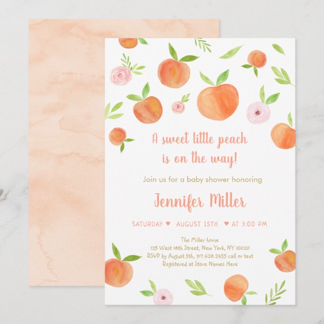 Sweet Little Peach Baby Shower Invitation (Front/Back)