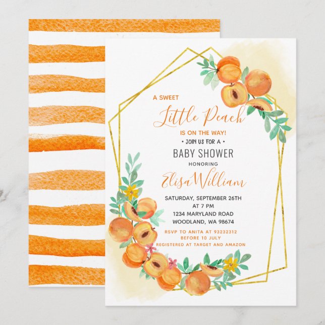 Sweet Little Peach Baby Shower Invitation (Front/Back)