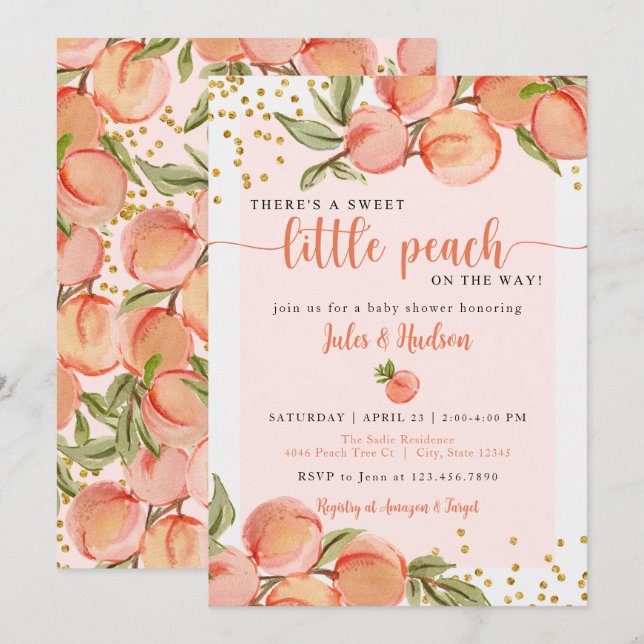 Sweet Little Peach Baby Shower Invitation (Front/Back)
