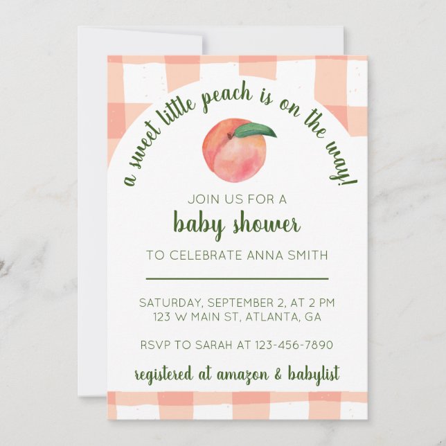 Sweet Little Peach Baby Shower Invite (Front)
